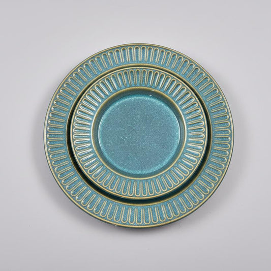 Handcrafted Teal Fluted 2 Piece 10" Ceramic Dinner & 6" Quarter Plate | Microwave & Dishwasher Safe | Set of 2 | Dinner Full Plates