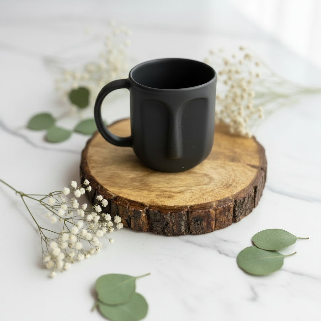 Handcrafted Matte Black Face Mug