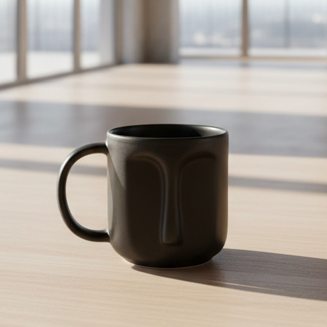 Handcrafted Matte Black Face Mug - 300 ML, Gift for Anniversary, Birthday, Boyfriend, Girlfriend, Coffee & Tea Lovers, Valentine's Day ||Microwave safe(Pack of 1)