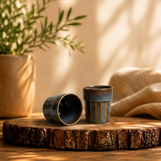 Handmade Ceramic Wild Coffee Colour Cutting Chai Glasses Microwave Safe Tea Cups - Chai/Tea Glasses Set of 2 for Office, Corporates, Family - Desi Style Kulhad Cups Set of 2, 120 ml