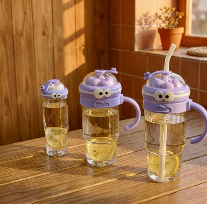 3 Piece Set Cartoon Design Big Mug/Jug With Straw
