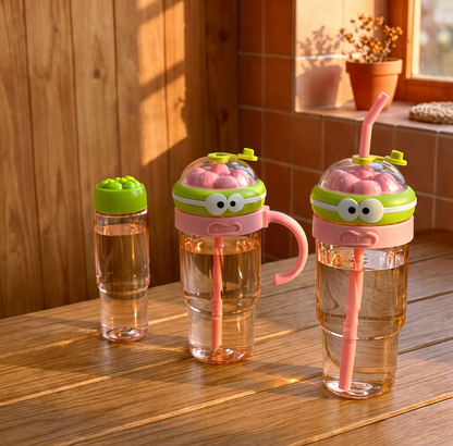 3 Piece Set Cartoon Design Big Mug/Jug With Straw