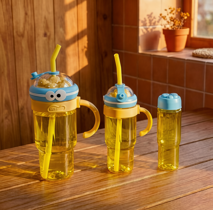 3 Piece Set Cartoon Design Big Mug/Jug With Straw