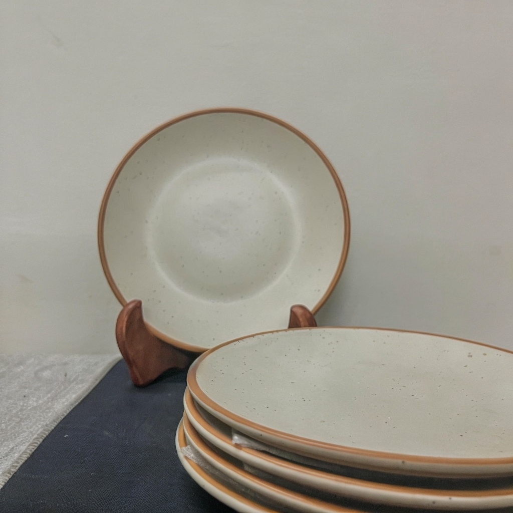 Rustic Speckled Cream Beige Matte Ceramic Plate Set 2 Piece -10 Inch Ceramic Dinner Plates | Microwave & Dishwasher Safe Ceramic Plates for Dinner