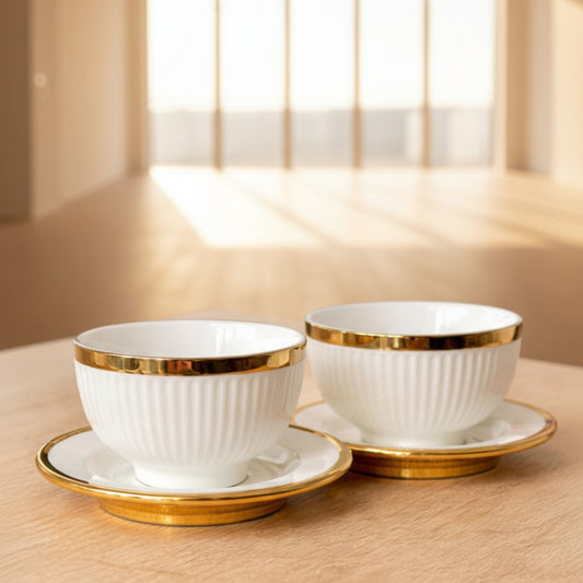White bowl and plate with gold plated || Set of 2