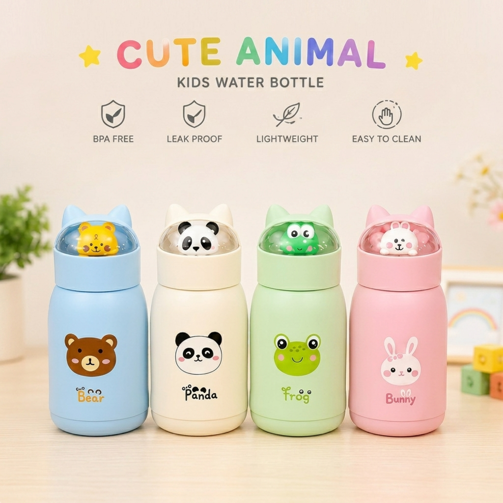 Cute Cartoon Design Glass Water Bottle