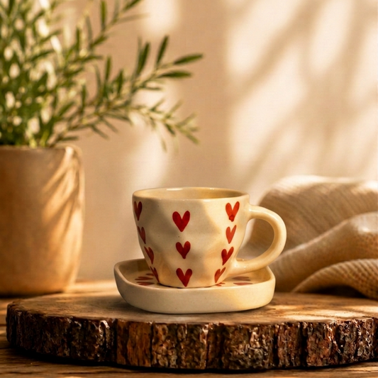 Handpainted Heart Paint Coffee/Tea Mug - Set of 1 | Pinterest Inspired Gift for Lovers, Friends, Anniversary, Birthdays, Valentines, Boyfriend Girlfriend| Microwave Safe| 350ML